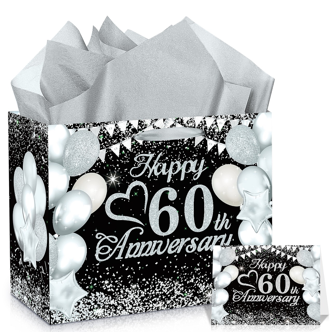 Black Silver 60th Anniversary Party Gift Bag Set