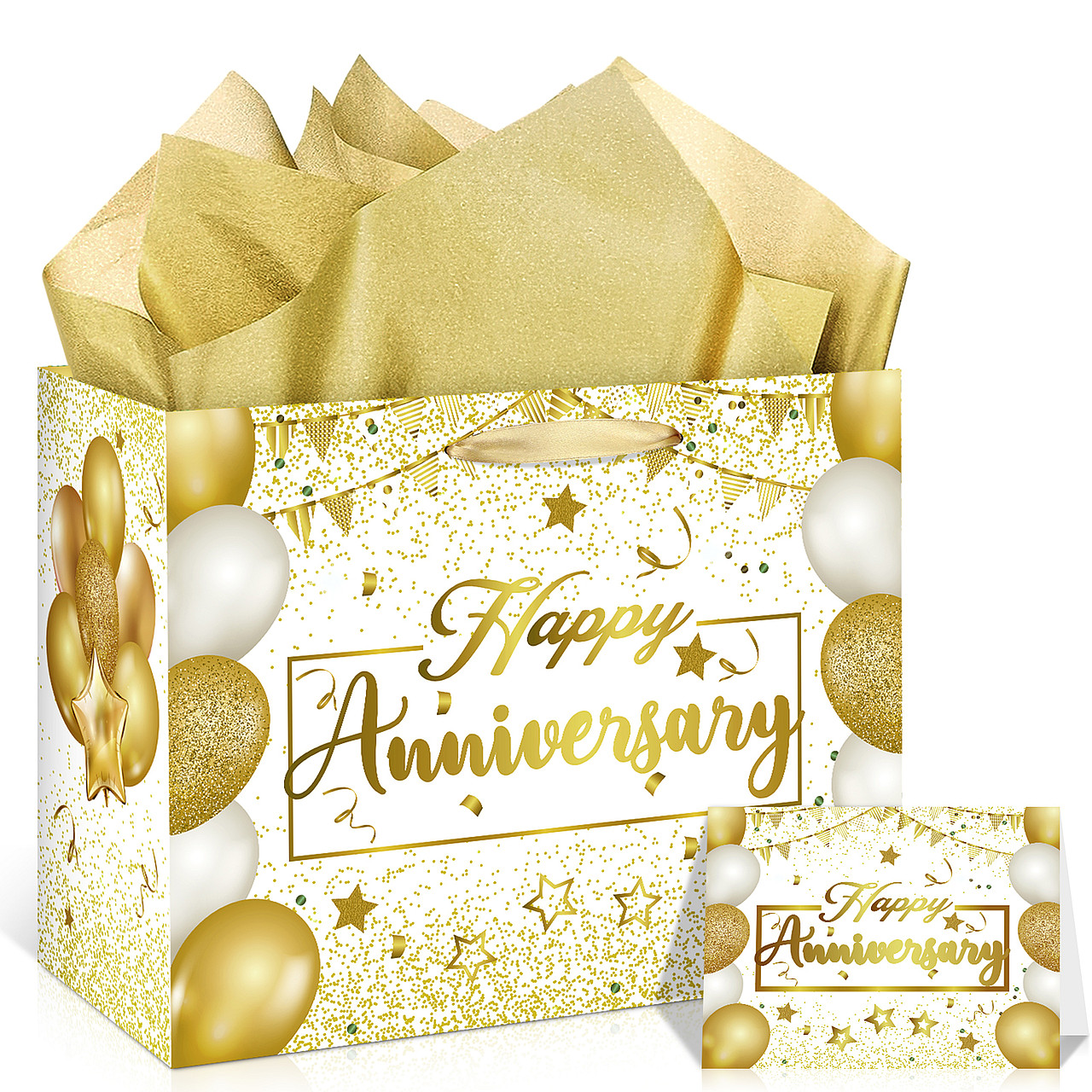 White Gold Anniversary Party Gift Bag Set