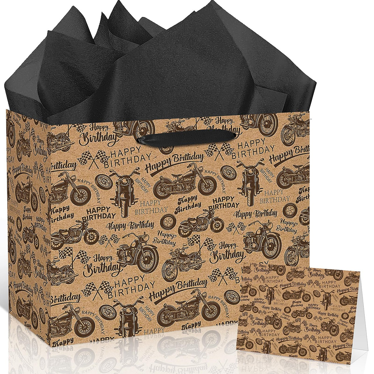 Vintage Motorcycle Happy Birthday Gift Bag Set