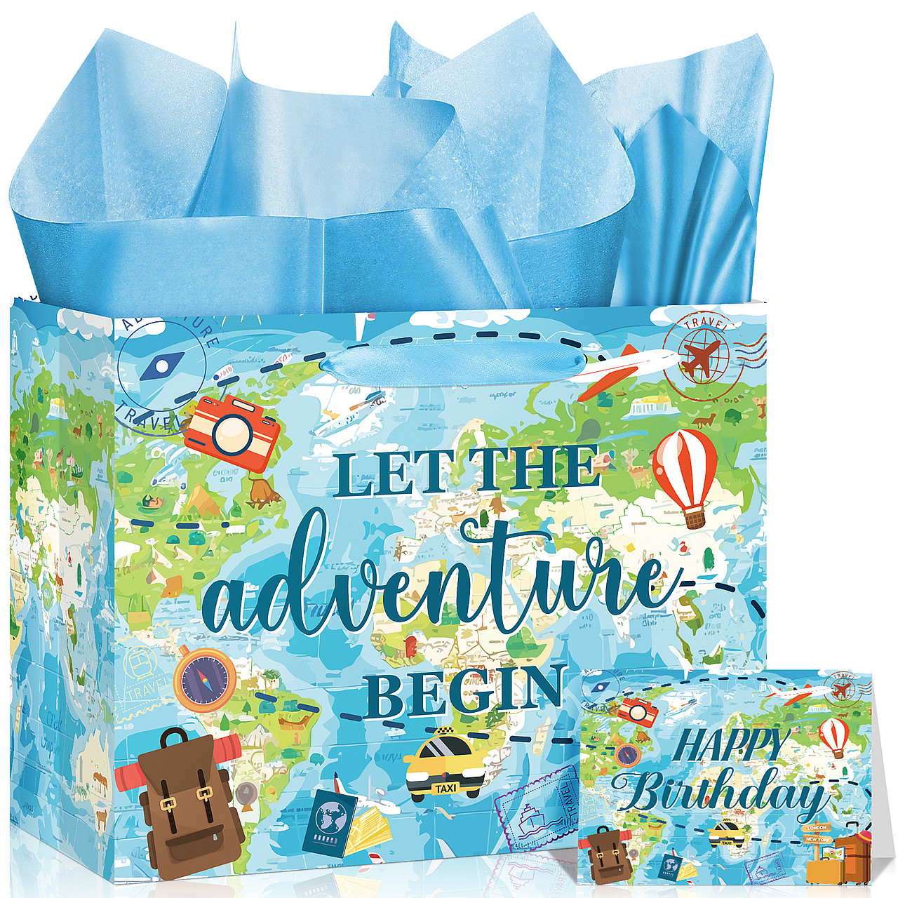 Travel World Map Birthday Gift Bag Set