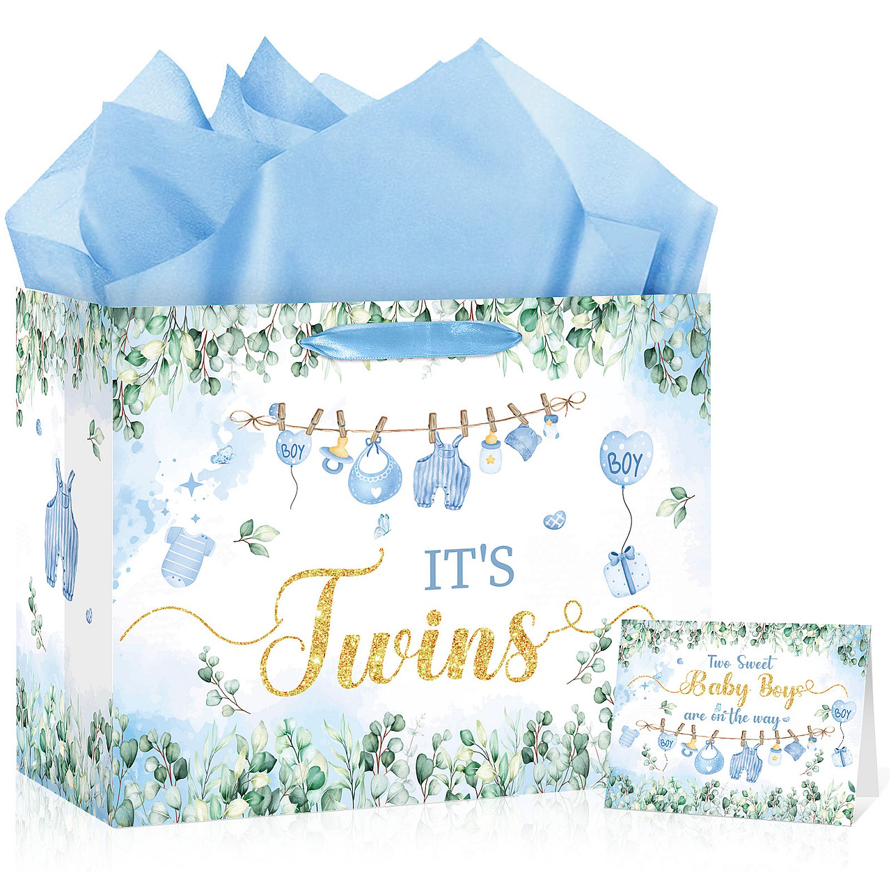 Twin Baby Boys Shower Gift Bag Set