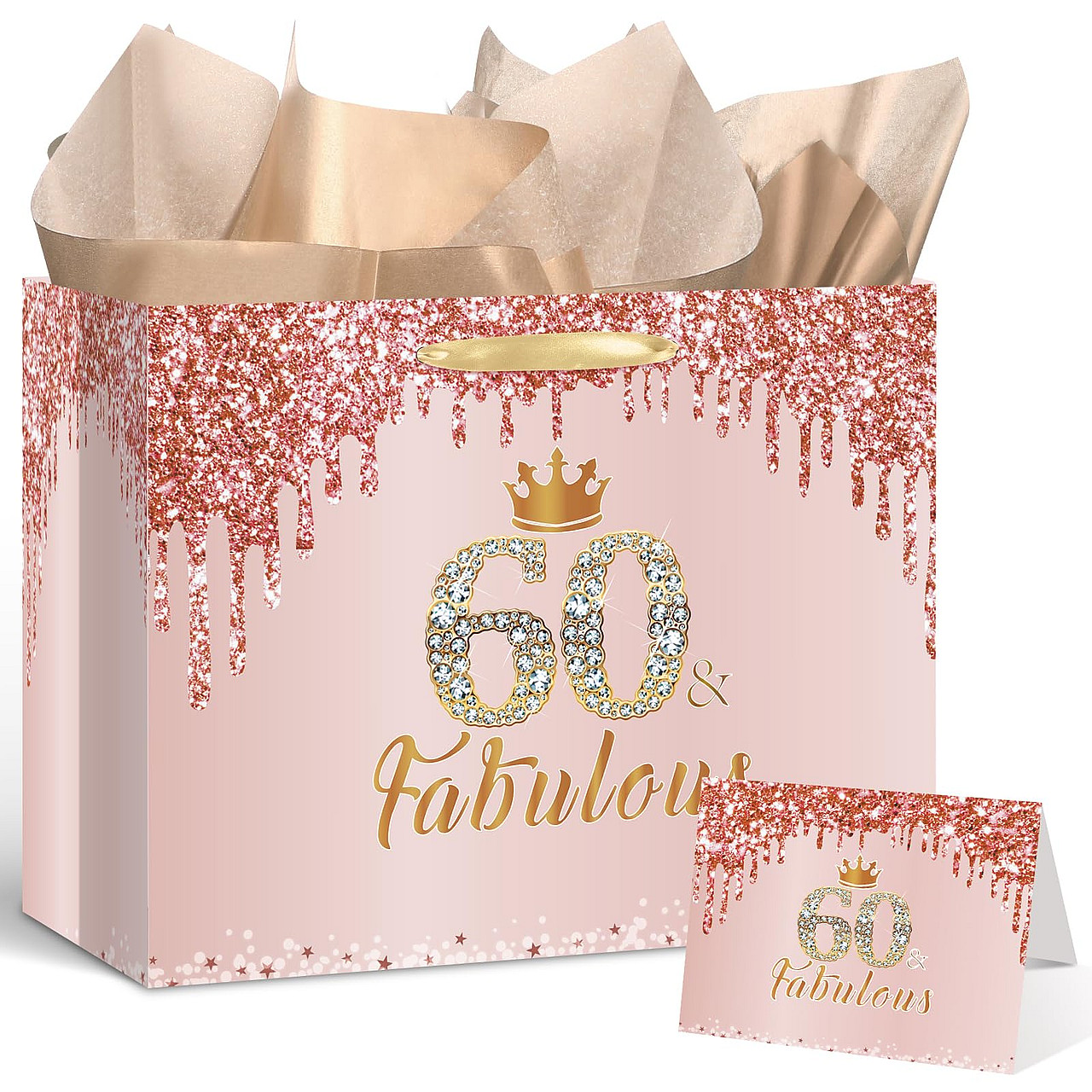 Rose Gold 60th Birthday Gift Bag Set