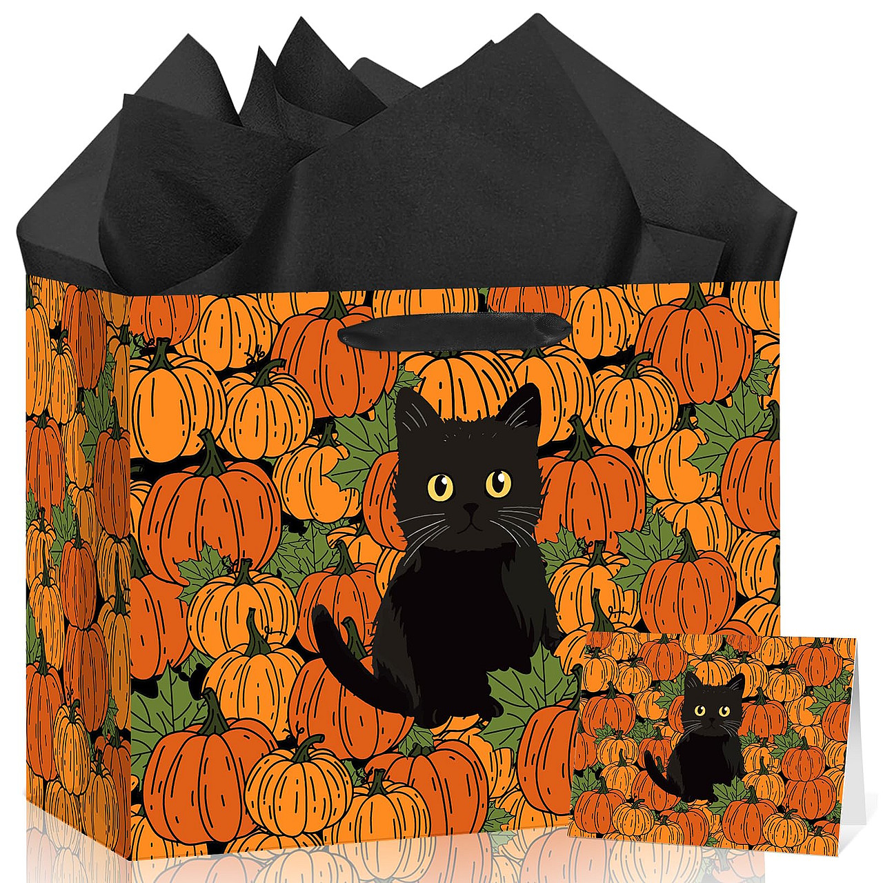 Black Cat Pumpkin Gift Bag Set