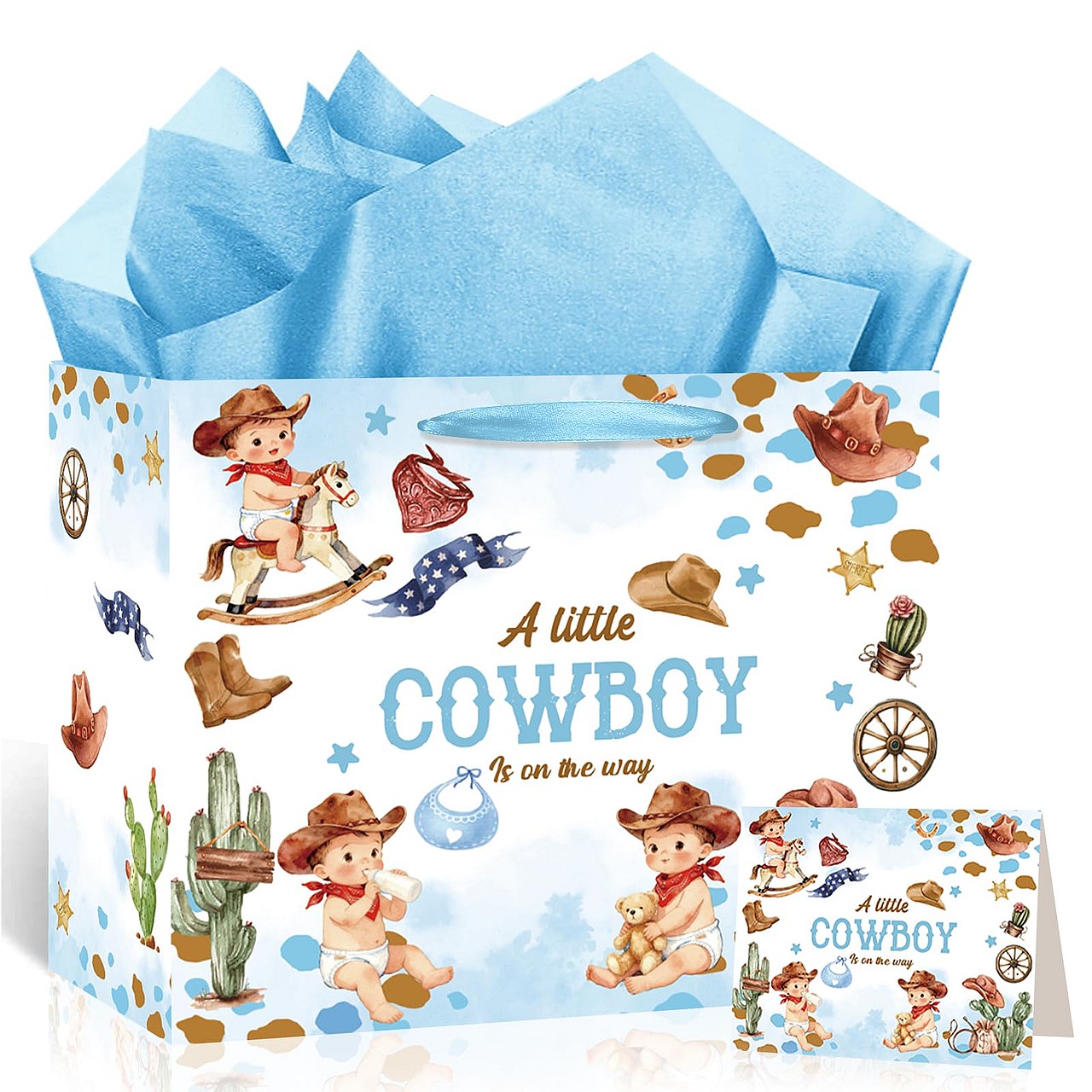 A Little Cowboy Is On the Way Gift Bag Set