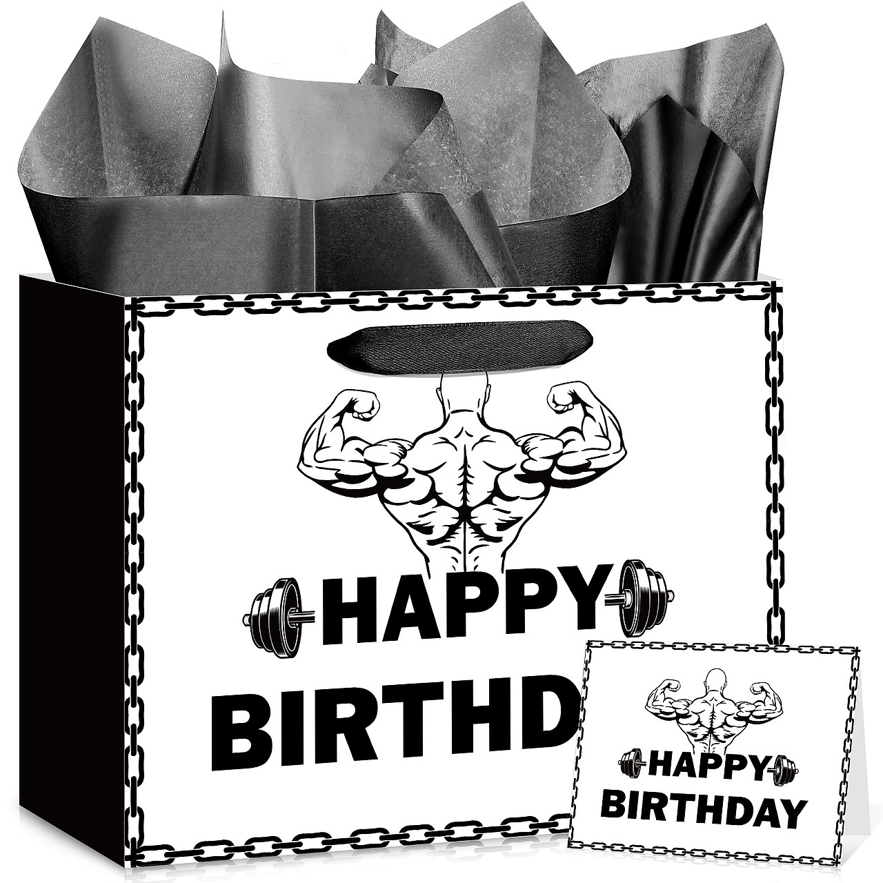 Gym Birthday Gifts Bag with Tissue Paper Card Weight Lifting Gym Birthday Set