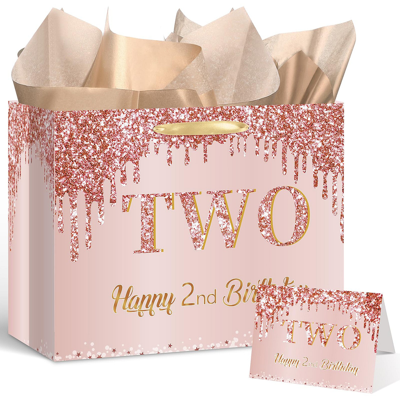 Rose Gold 2nd Birthday Gift Bag Set