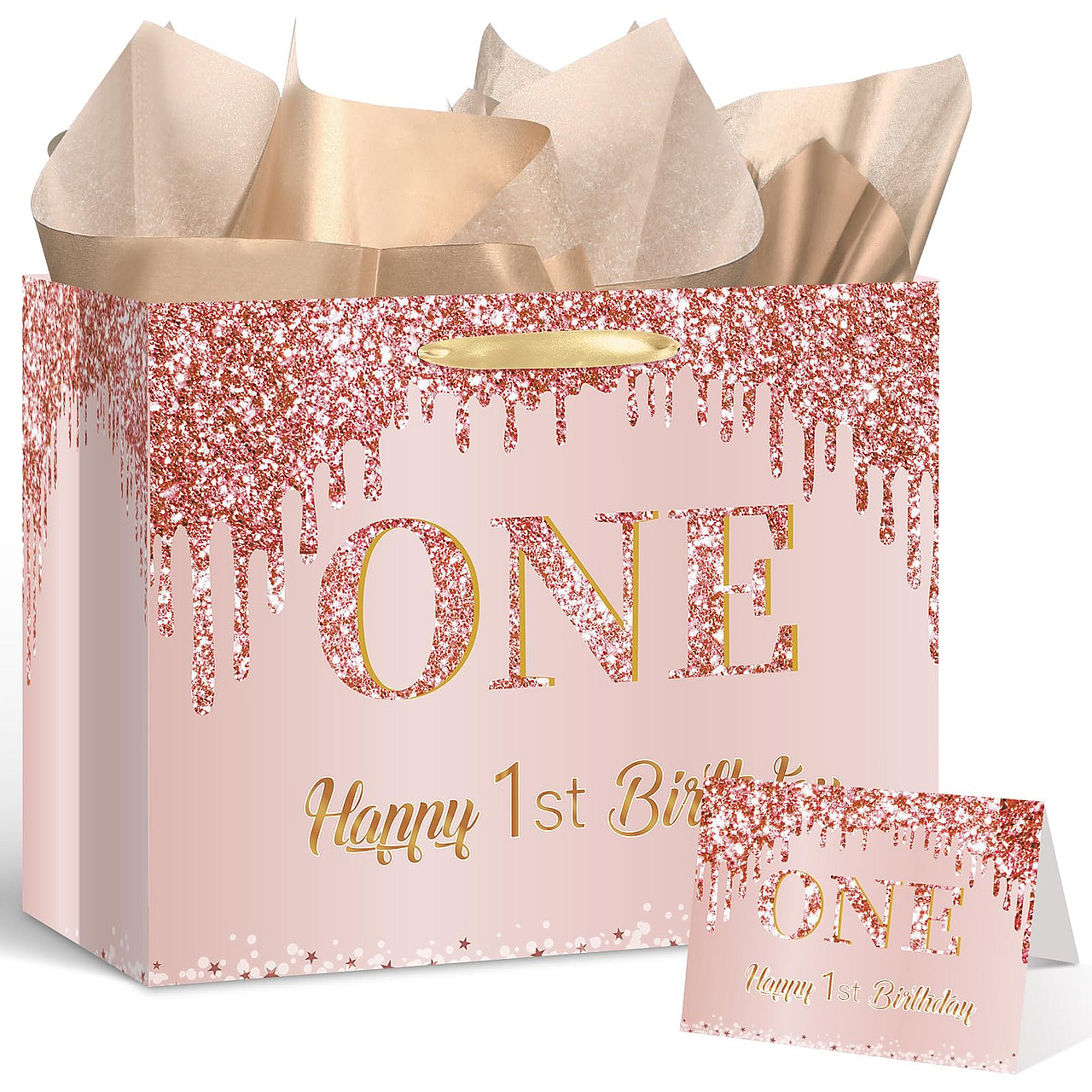 Rose Gold One 1st Birthday Gift Bag Set