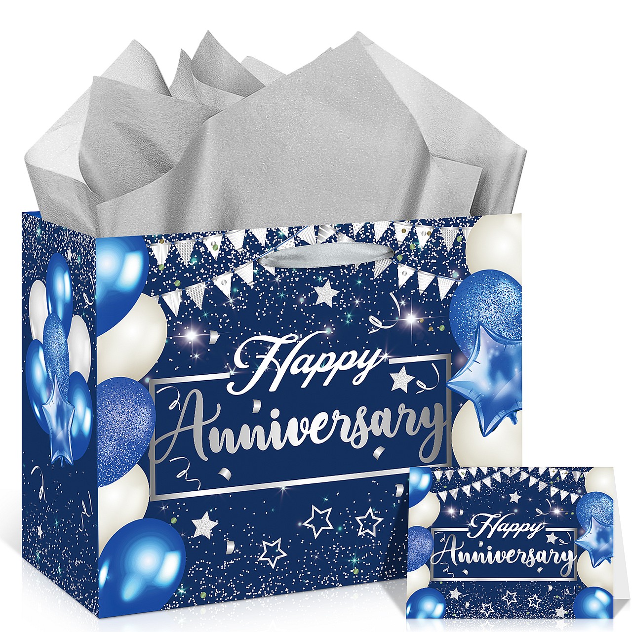Blue Silver Anniversary Party Gift Bag Set