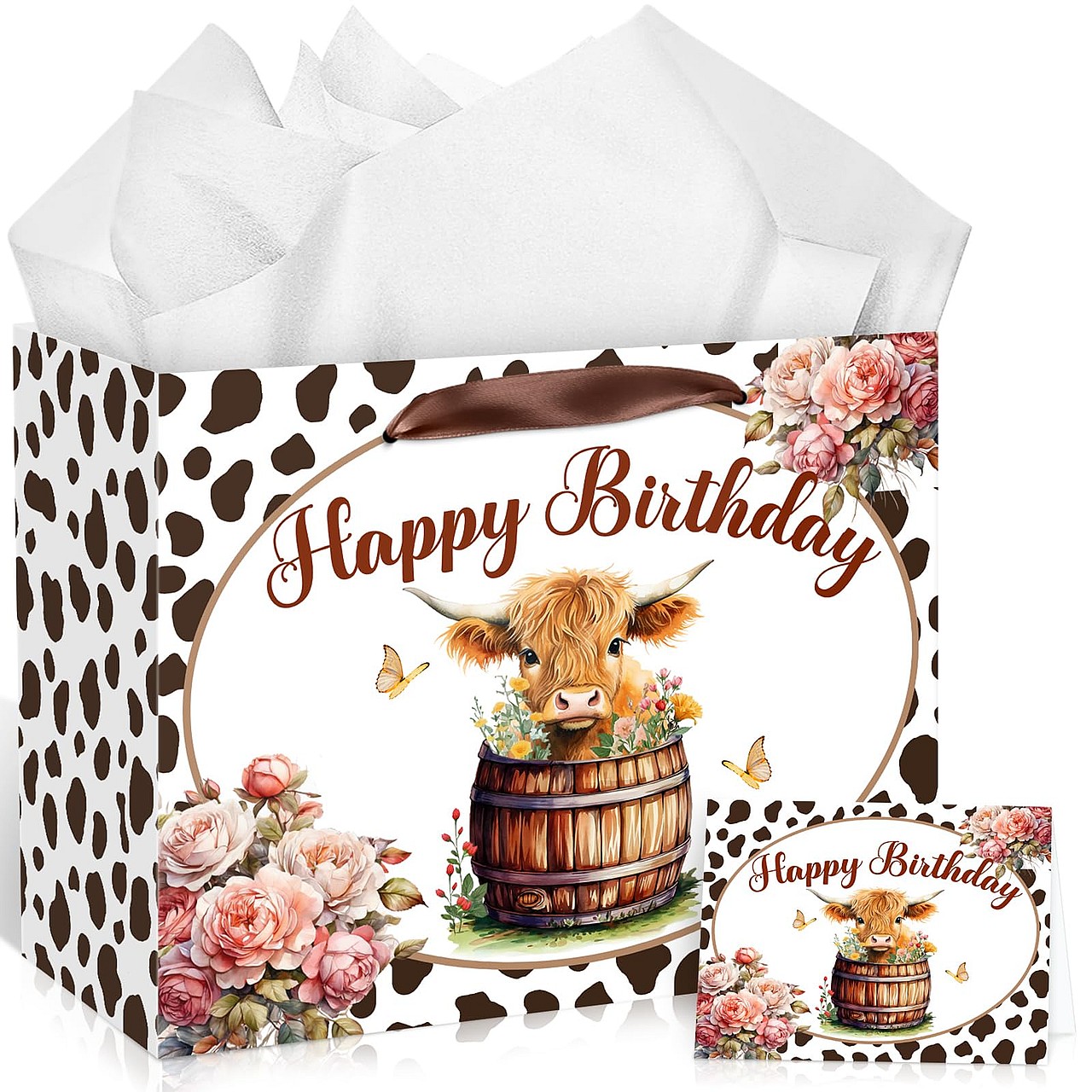 Large Highland Cow Birthday Gift Bag Set