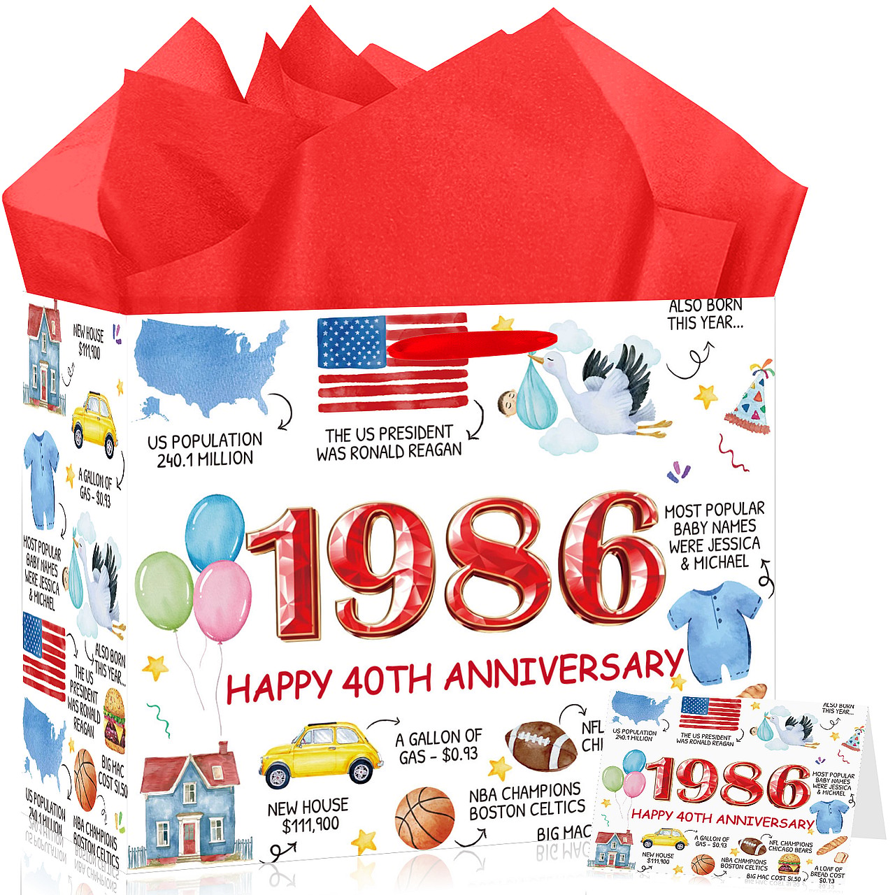 40th Anniversary Party Gifts Bag with Tissue Paper & 40th Anniversary Set