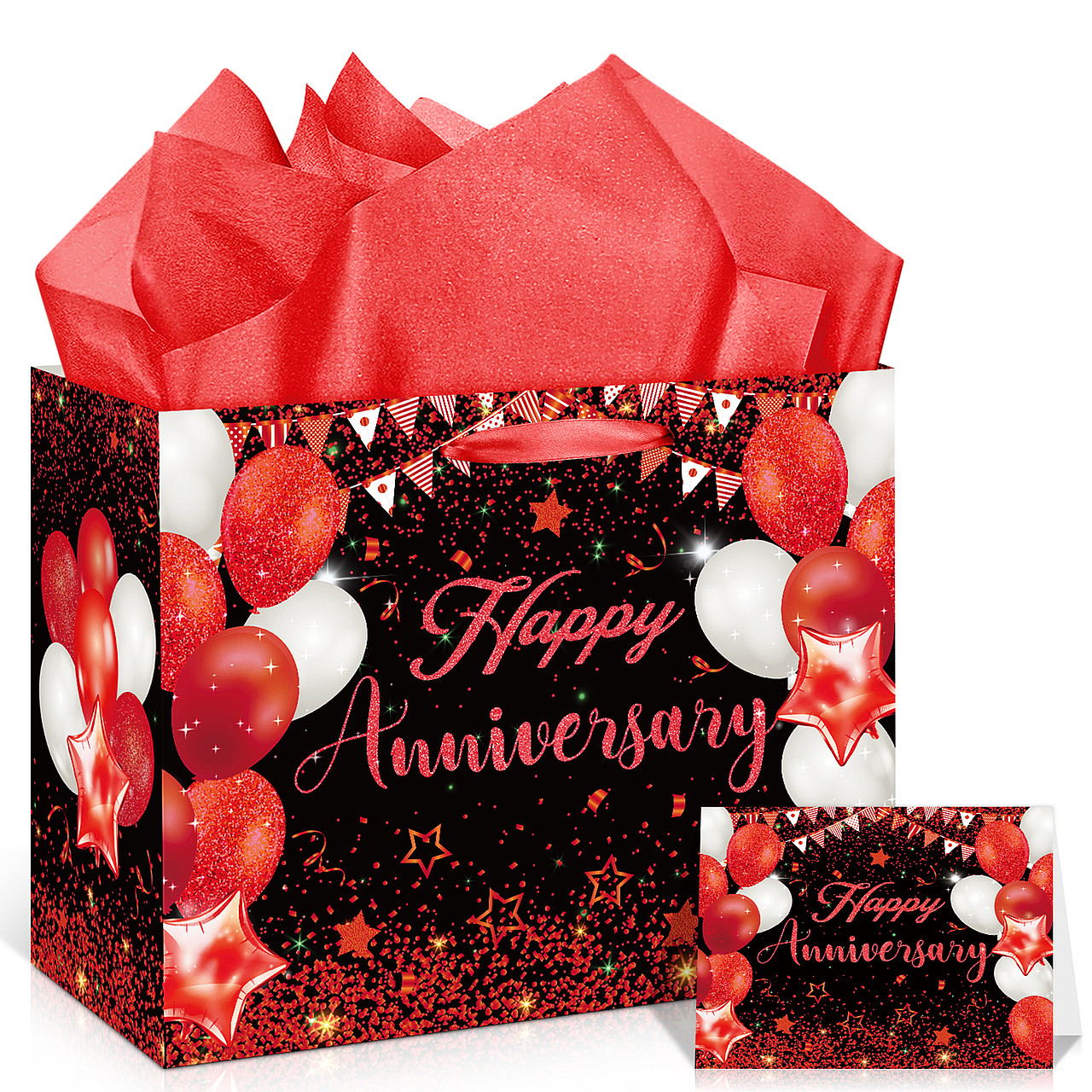 Black Red Anniversary Party Gift Bag Set