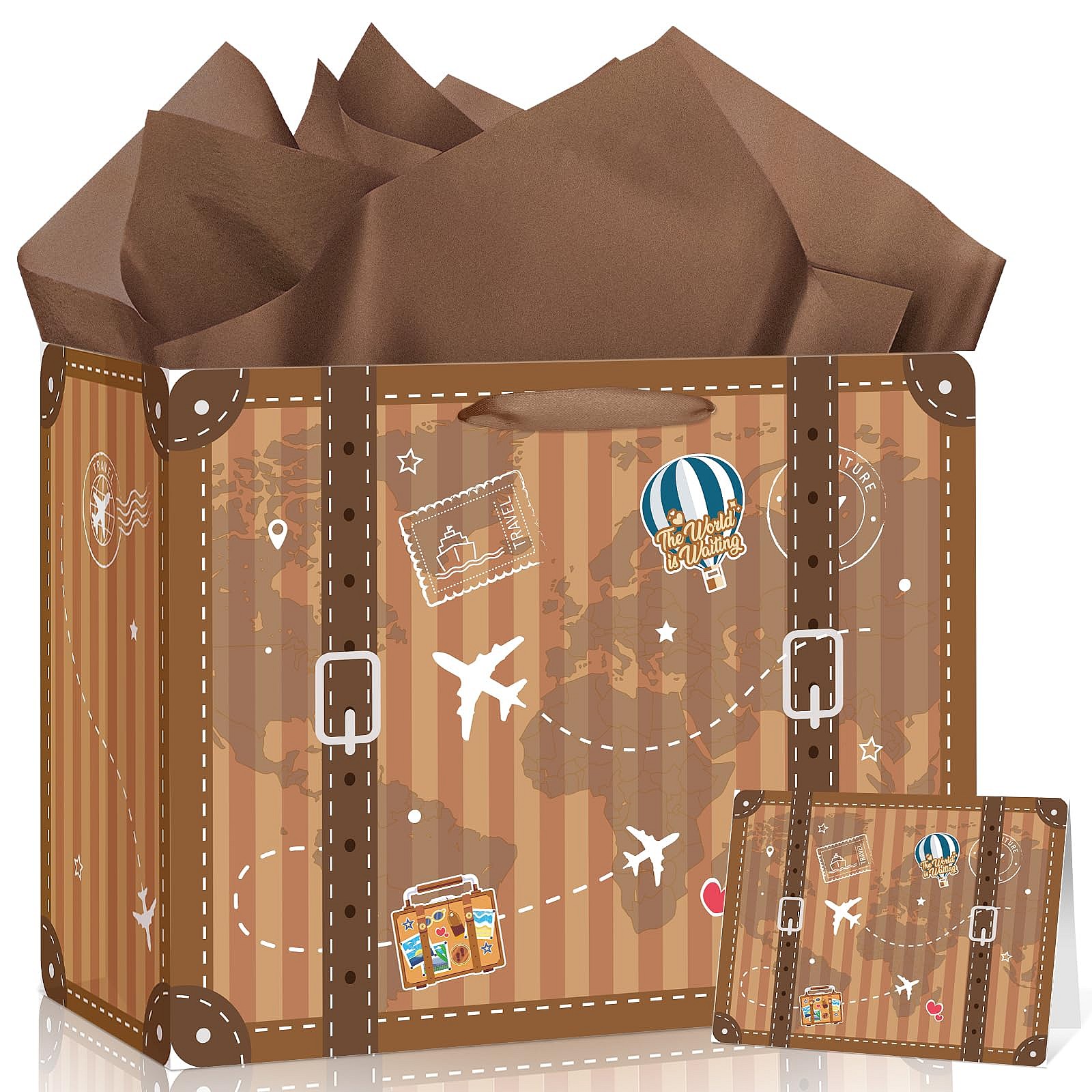 Dark Brown Travel Suitcase Gift Bag Set