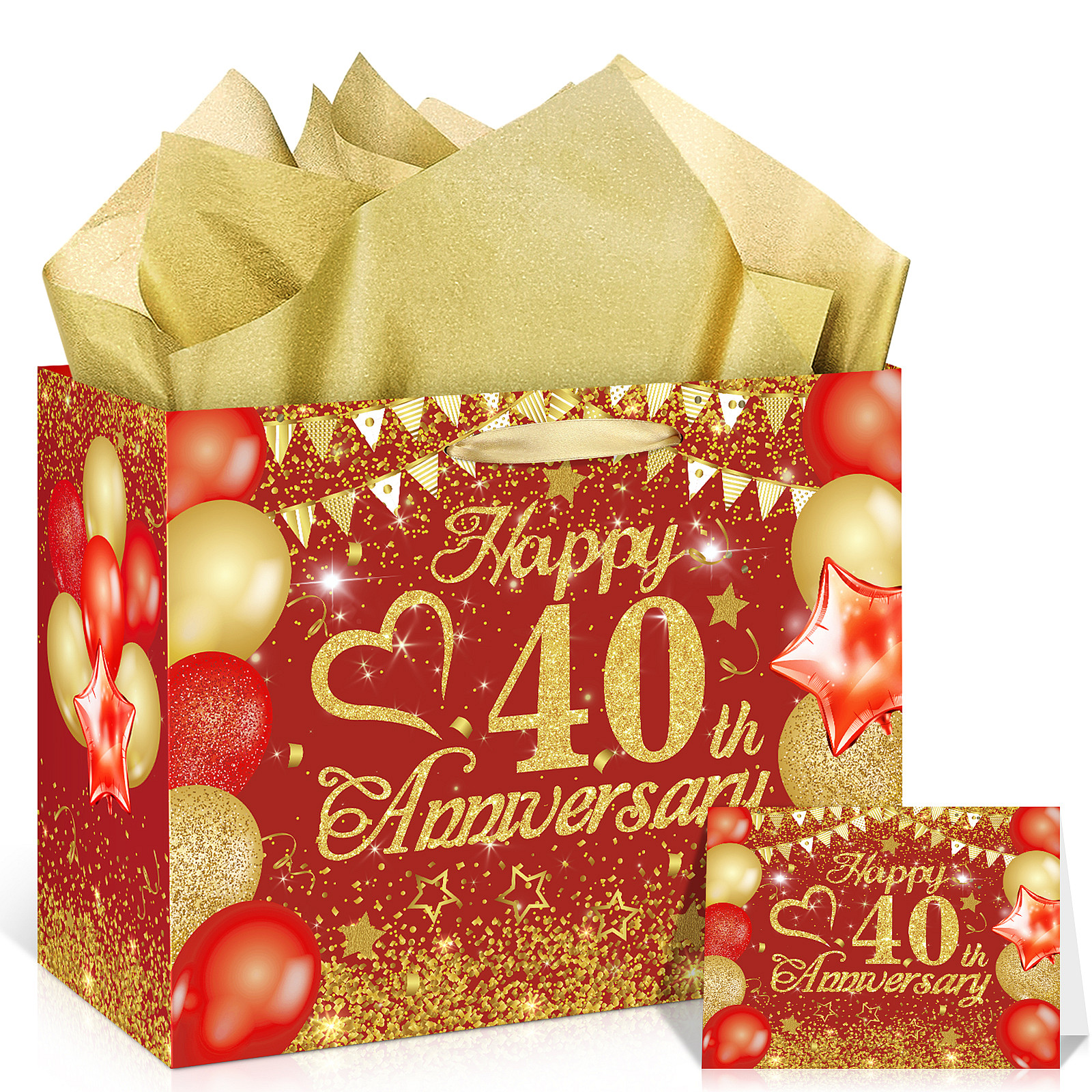 Red Gold 40th Anniversary Party Gift Bag Set
