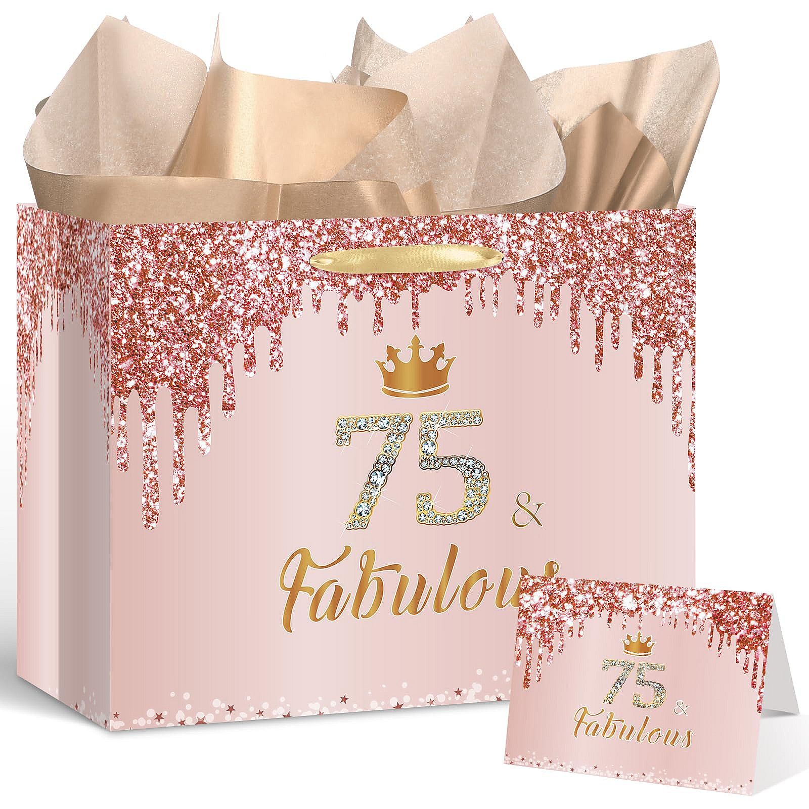 Rose Gold 75th Birthday Gift Bag Set