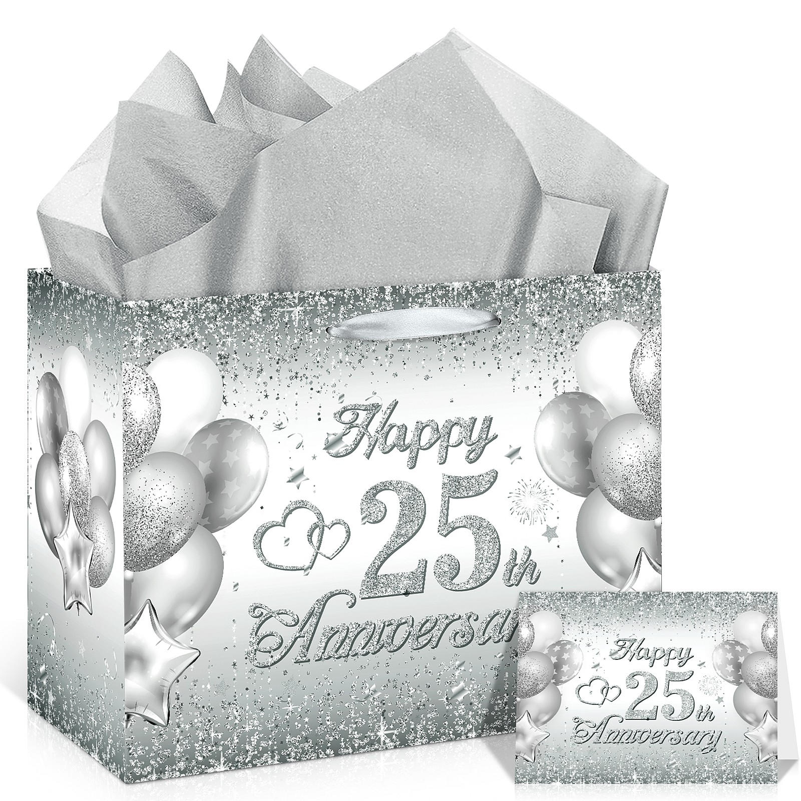 Silver 25th Anniversary Party Gift Bag Set