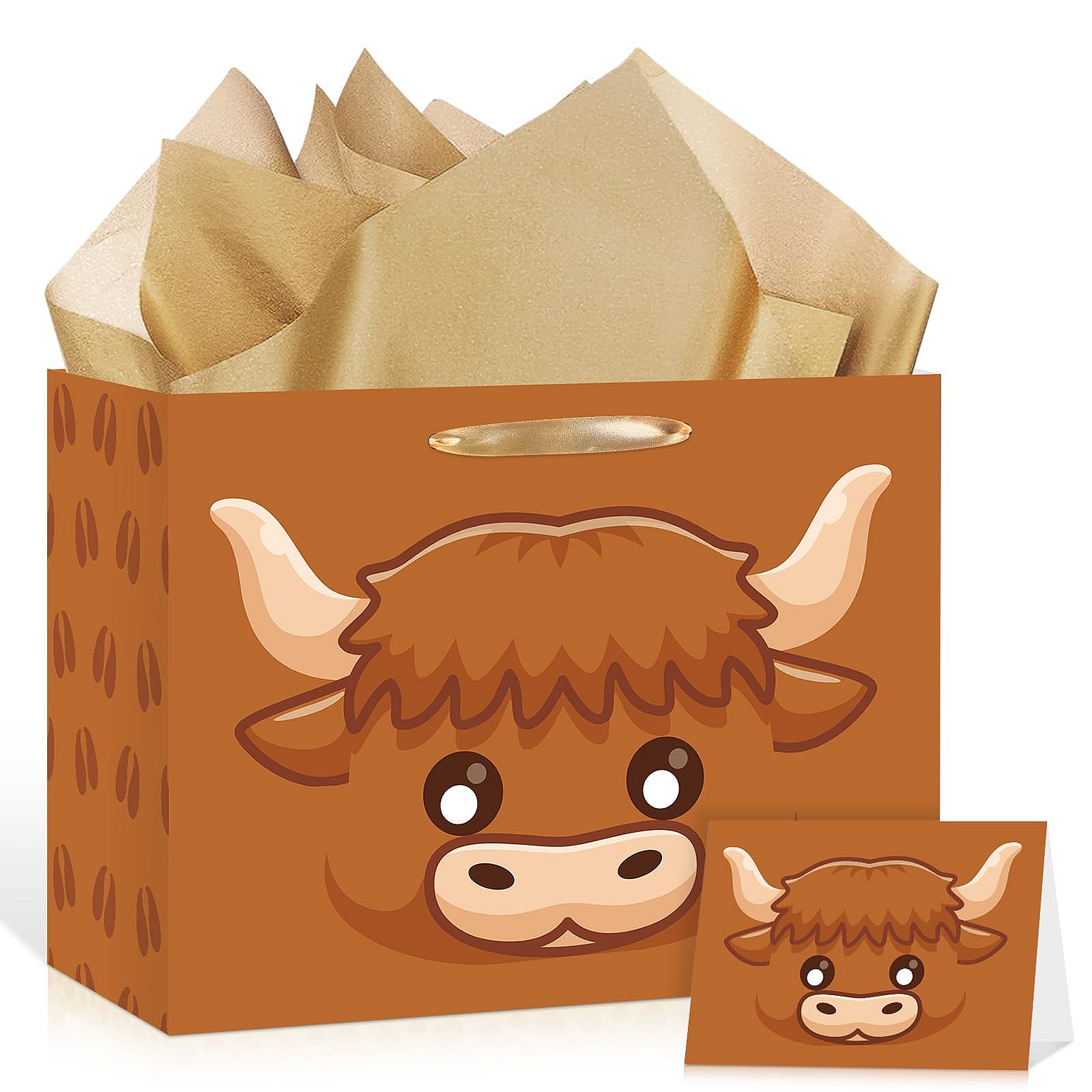 Highland Cow Gifts Set - Brown Cow Wrapping Paper Gift Bag Set
