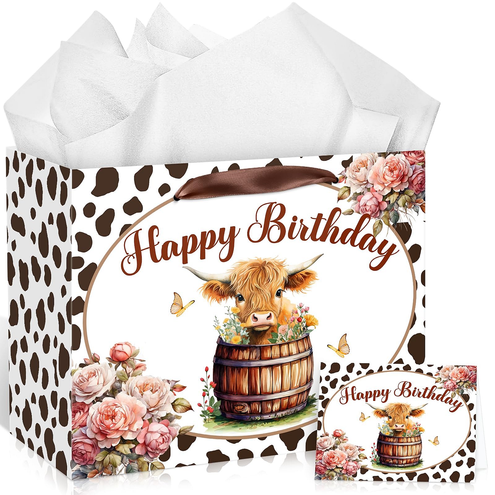 Large Highland Cow Birthday Gift Bag Set