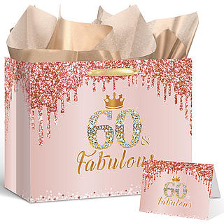 Rose Gold 60th Birthday Gift Bag Set