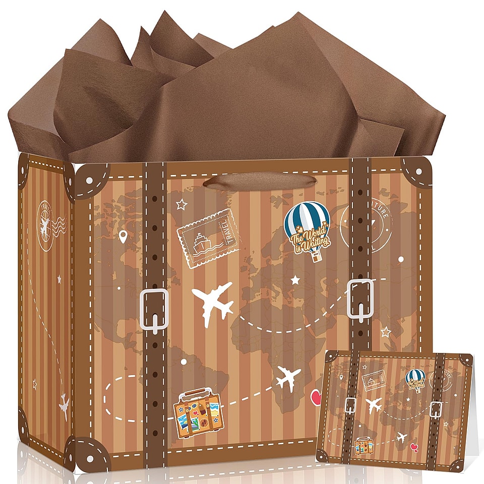Dark Brown Travel Suitcase Gift Bag Set