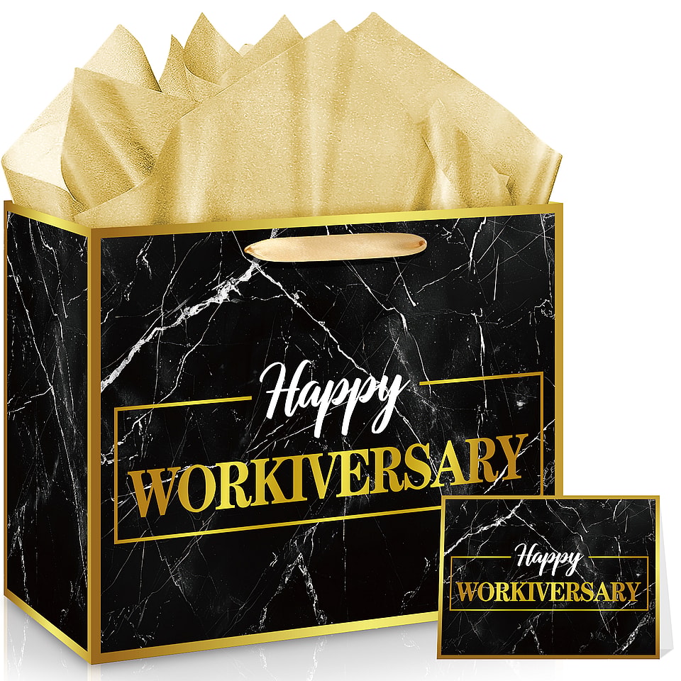 Happy Work Anniversary Wrap Bag for Women Men Black Happy Workiversary Set