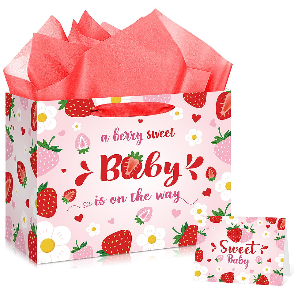 Strawberry Sweet Baby Shower Birthday Gift Bag Set