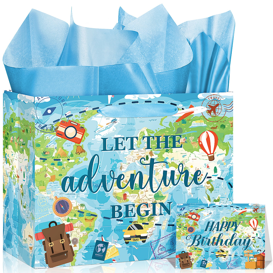 Travel World Map Birthday Gift Bag Set