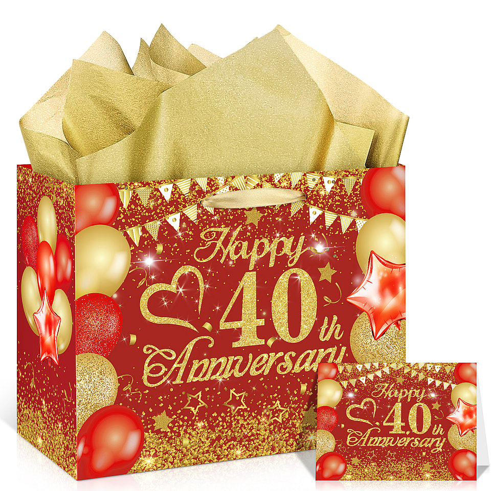 Red Gold 40th Anniversary Party Gift Bag Set