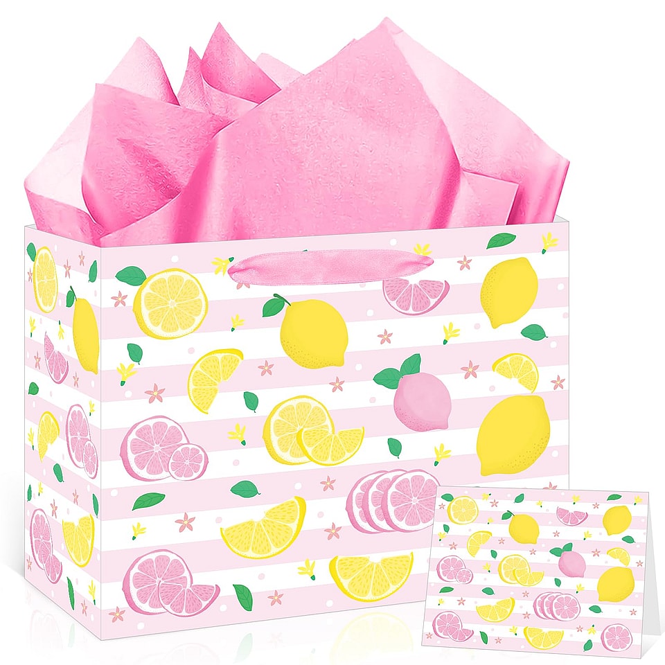 Pink and Yellow Lemon Gift Bag Set