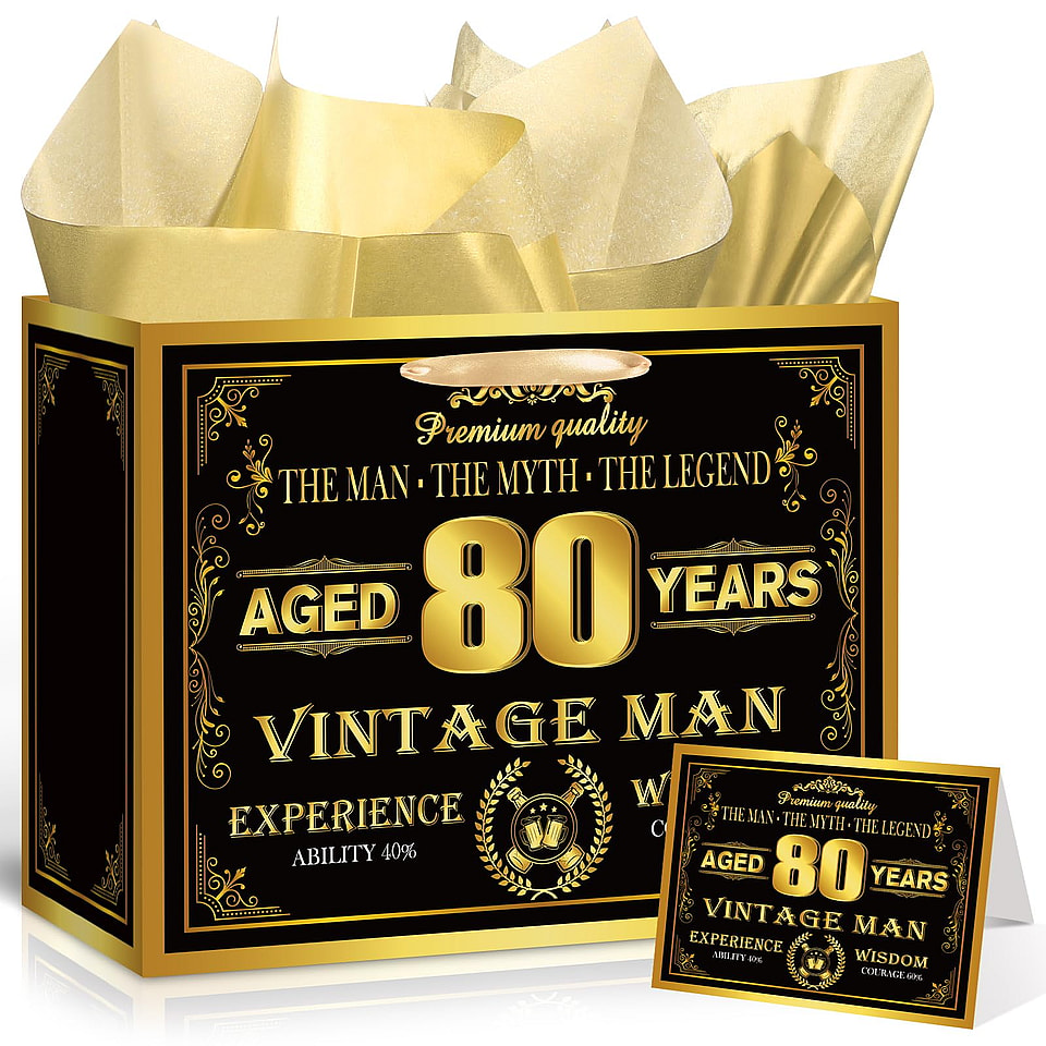 Vintage 80th Birthday Gift Bag Set