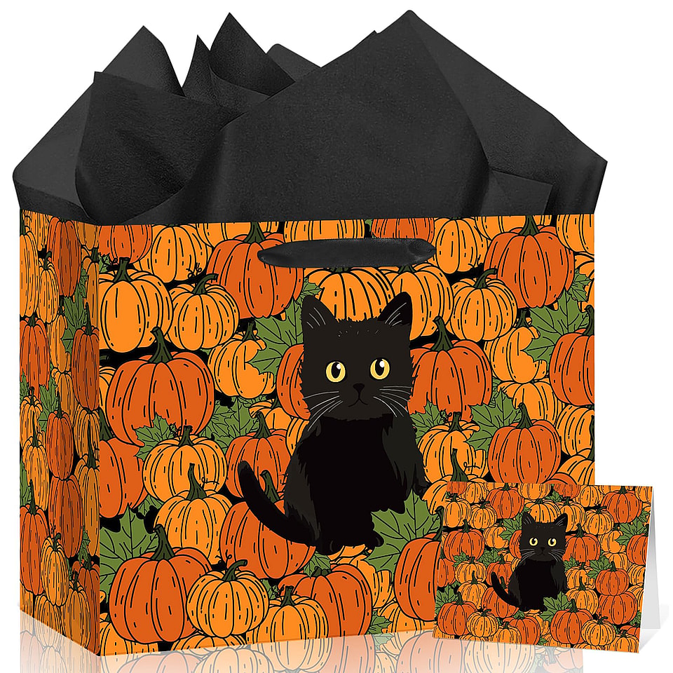 Black Cat Pumpkin Gift Bag Set