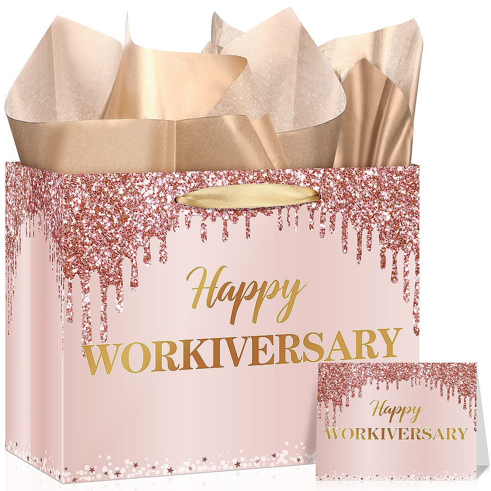 Rose Gold Happy Work Anniversary Wrap Bag for Women Large Happy Set