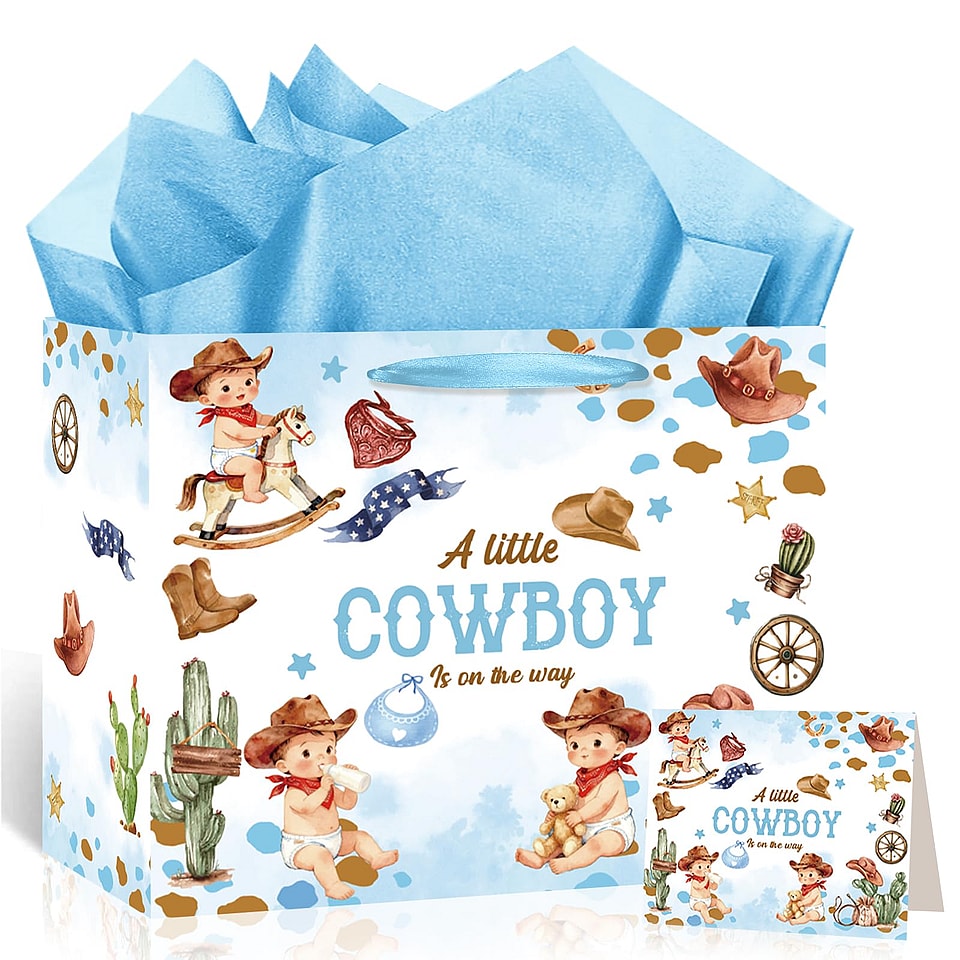 A Little Cowboy Is On the Way Gift Bag Set