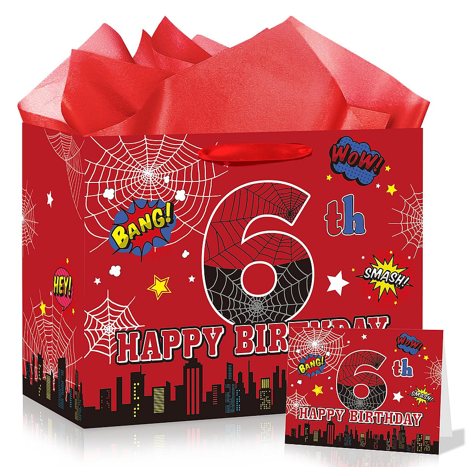 Spider 6th Birthday Gift Bag Set