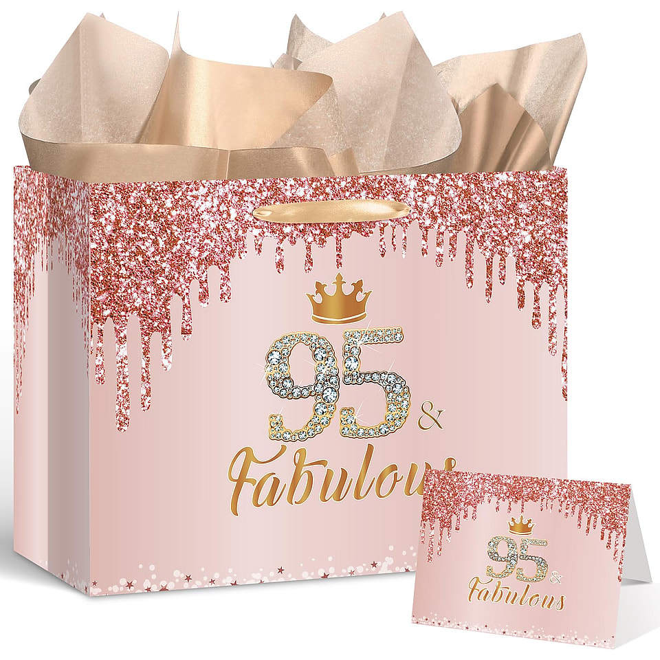 Rose Gold 95 & Fabulous 95th Birthday Gift Bag Set