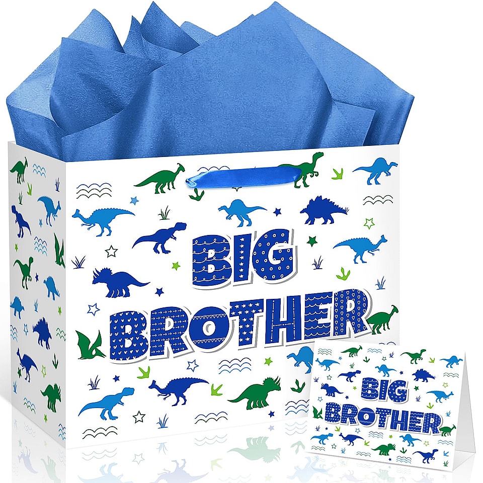 White Dinosaur Big Brother Gift Bag Set
