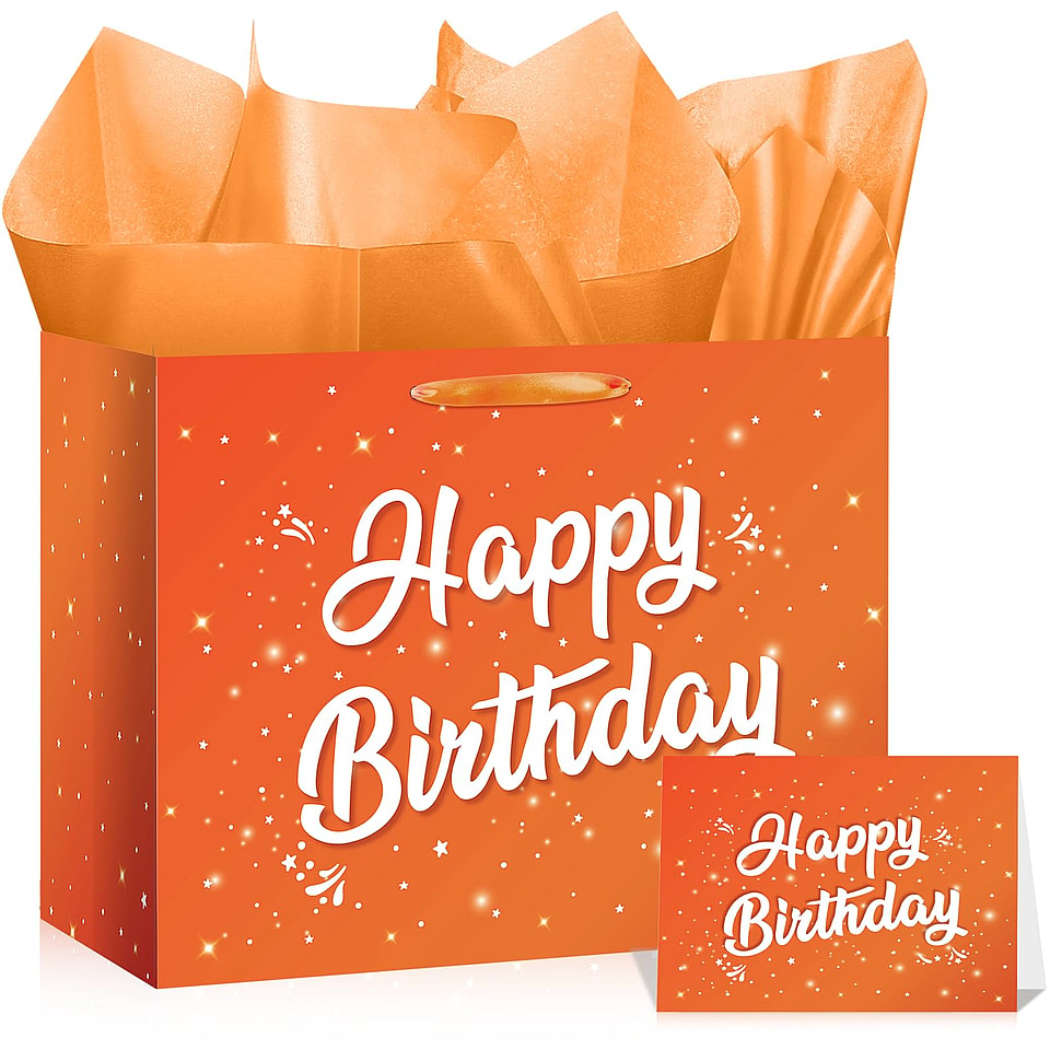 Orange White Birthday Gift Bag Set