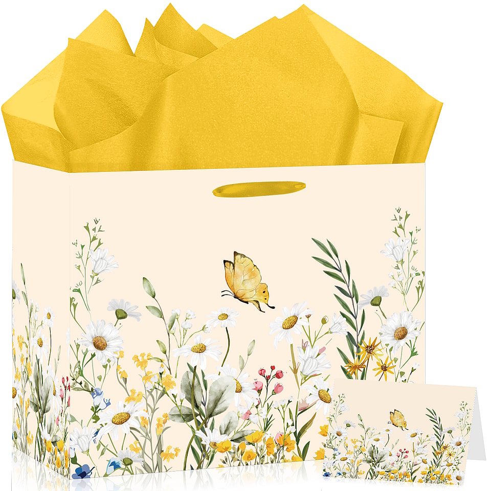 Large Daisy Floral Gift Bag Set