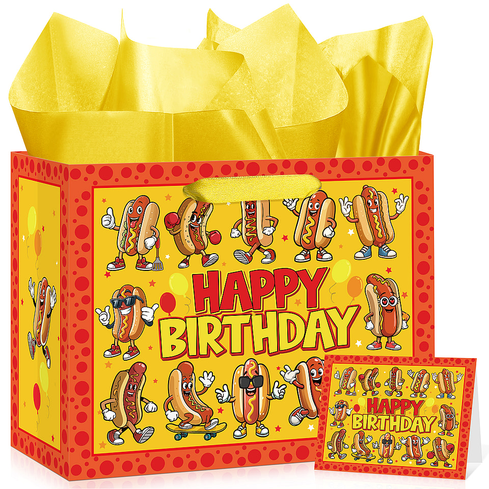 Funny Hot Dog Birthday Gift Bag Set