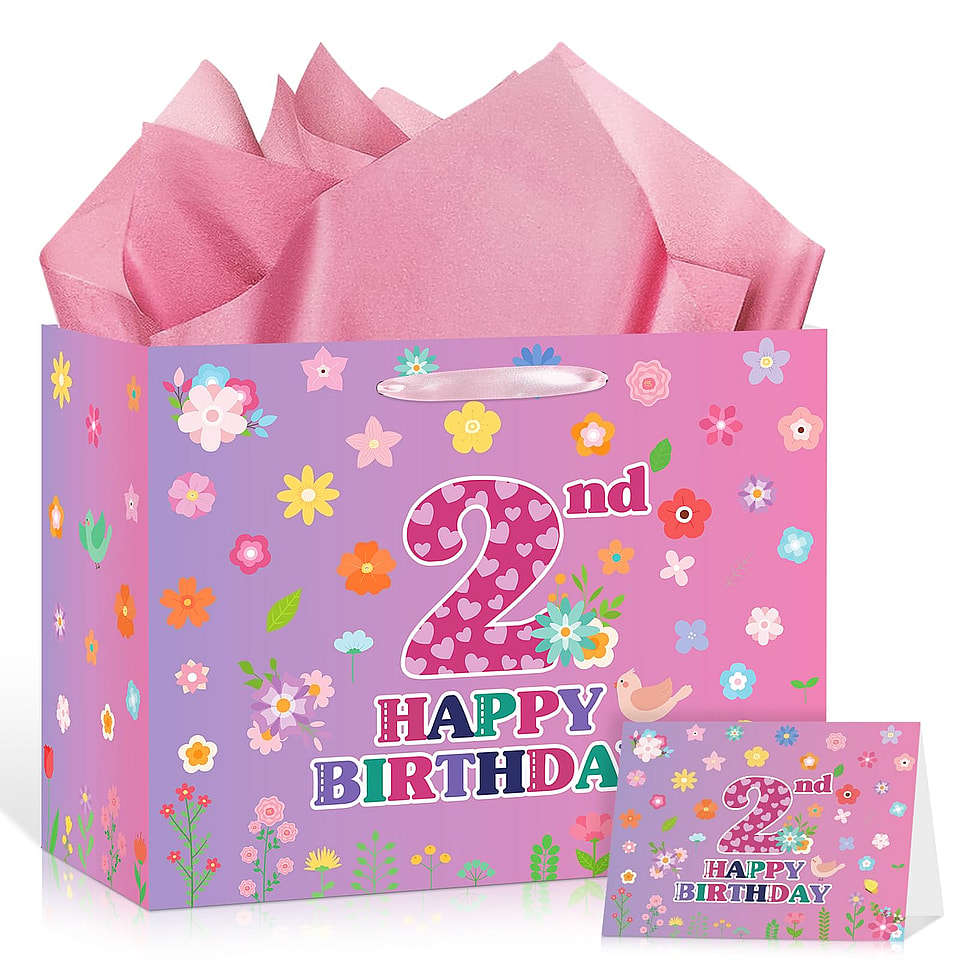 Floral 2nd Birthday Gift Bag Set